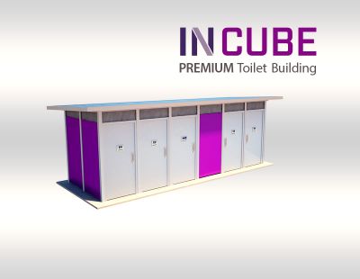 Purpose built INCUBE restroom buildings for modern towns and city streets.